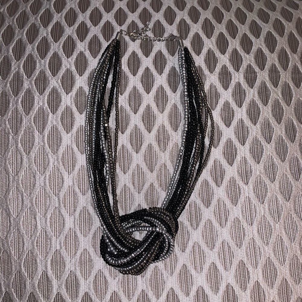 Black and silver beaded knot necklace